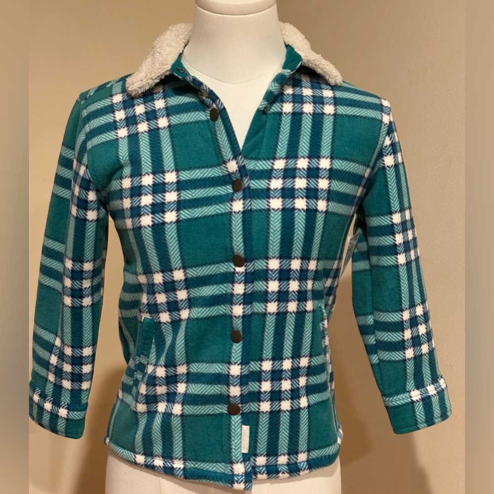 SOHO Threads Blue Soho Teal and White Plaid Girls Jacket Sz XS/EP  5-6. Pockets